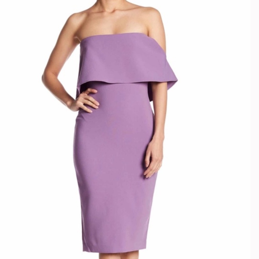 LIKELY Driggs Strapless Bodycon‎ Dress with Flutter Detail